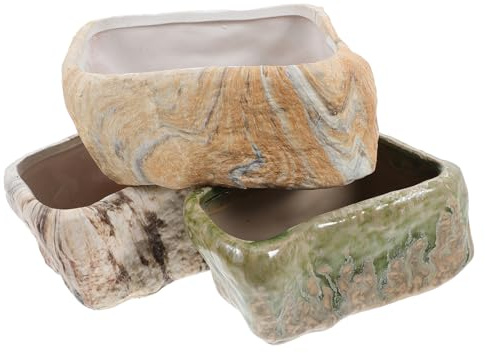 BESPORTBLE 3piezas Macetero De Cerámica Rectangular para Suculentas De Tiestos Bajos con Drenaje Maceta Piedra Decorativa para Bonsái para Hogar Oficina y Estantería