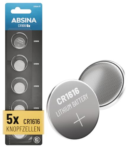 ABSINA 5X Pile CR1616 3V Lithium - Pile 1616 sans Fuite et Longue durée - Batterie CR 1616