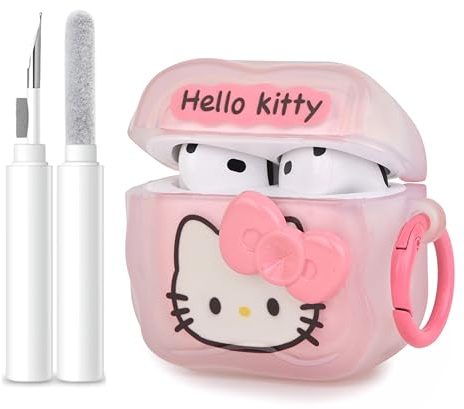 Compatible with AirPods 4 Case Cover 2024 with Cleaning Kit,Cartoon Kawaii for AirPods 4th Generation Case Silicone case for Apple Airpods 4 with Keychain for Women Girls (Hello Kitty)