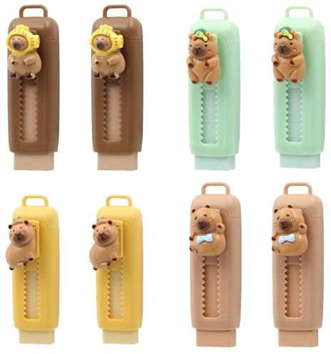 8 Pièces Einziehbarer Push-Pull Radiergummi Capybara - Mignon Gomme à Effacer pour Enfants, Bureau & École - Gommes Rétractables avec Mécanisme Glissant, Design Adorable Cadeaux Fournitures Scolaire