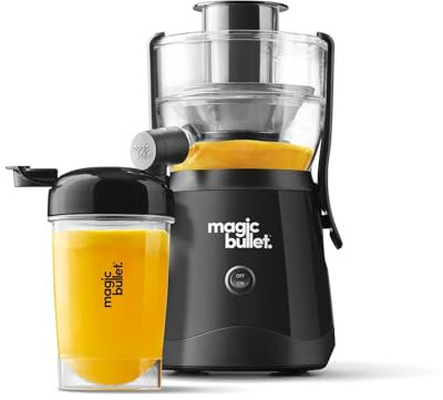 nutribullet magic bullet Centrifugal Silicone & Stainless Steel Juicer in Black - 400W - 10-Piece Set - 470ml - Compact Design & Dishwasher Safe - Juice on-the-go in Two Simple Steps