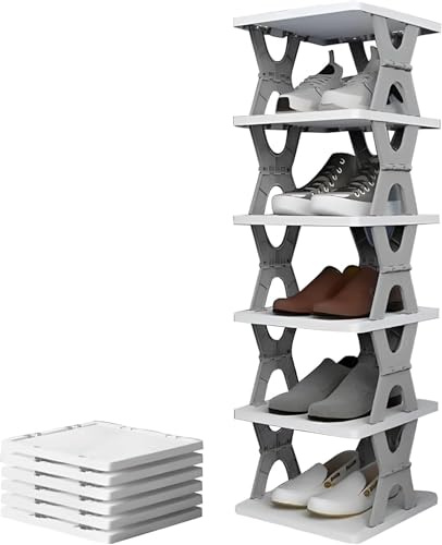JUPPLIES Zapatero Estrecho y Alto Plegable con Estanterías Ajustables – Zapatero Vertical 4 Niveles para Entrada o Habitación – Organizador de Zapatos Portátil, Modular y Apilable