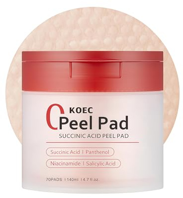 Angel Silk Facial Peeling Pads with Red Succinic Acid, Niacinamide, AHA, BHA & Panthenol - Exfoliating Toner Pads for Breakout-Prone Skin - Soothing Non-Comedogenic (70 pieces)