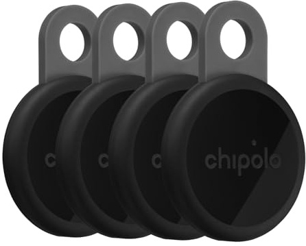 Chipolo LOOP – Rechargeable Bluetooth Tracking tag - 4 Pack (Charcoal) | Item Locator for Keys & Bags, Compatible with Apple Find My or Find Hub on Android, Out of Range Alerts & Call Your Phone