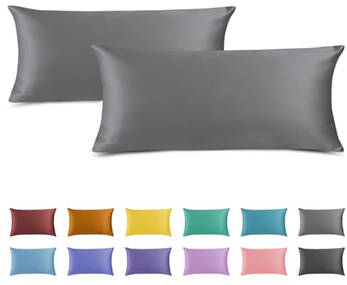 AMFUN Kissenbezug 40 x 80 2er Set, Kopfkissenbezug mit Reißverschluss 100% Mikrofaser, Weich und Bügelfrei, Resistent, Anthrazit