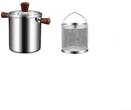 Friteuse en acier inoxydable 304, avec poignée en noyer et panier filtrant l'huile, capacité de 1,5 L/2,0 L pour cuisinière à gaz et induction (B-1,5 L)