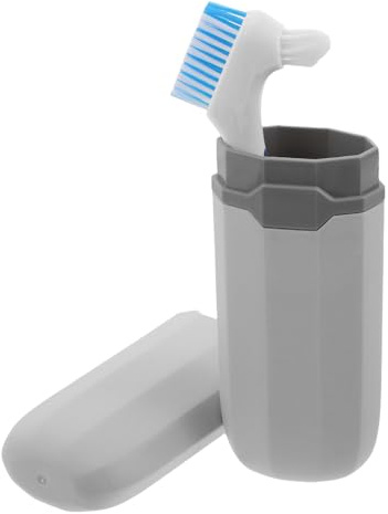 GALPADA Brosse à Dents Double Face pour Prothèses Dentaires Bleue Boîte de Rangement Bleu-Gris Kit de Nettoyage Portable pour Appareils Orthodontiques et Gouttières Entretien Hygiénique
