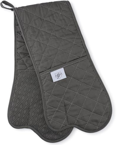 Homefolk Double Oven Gloves – Heat Resistant Silicone Grip Oven Mitts for Cooking, Baking & BBQ – Waterproof, Non Slip, Quilted Design – Professional Kitchen Gloves (1 Pair) (Grey)