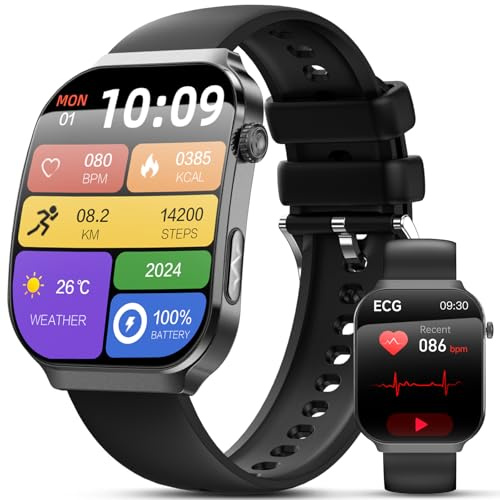 2026 ECG+HRV Reloj Inteligente Hombre con BMI/Tension Arterial/Acido Urico/Microchequeo, 2.2'' Pantalla Curva 3D Ultragrande Smartwatch con 24H Pulsómetro, Temperatura Corporal, Sueño, iOS Android