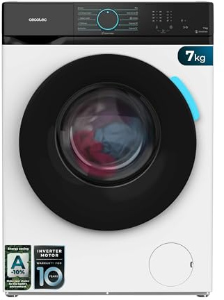 Cecotec Lavadora 7Kg Carga Frontal Bolero DressCode 7110 Inverter A. 1200RPM, 11 Programas, Clase A-10%, Motor Inverter Plus, Steam Max, Drum Clean, Programa Rápido 15', Delay Start y KidLock, Blanco