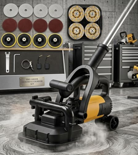WEIMILOR Set di levigatrice per Pavimenti in Cemento a 4 Teste, 3800 W, con Controllo a 6 velocità, 6000 Giri/min, Impugnatura ergonomica e Coperchio per la Raccolta della Polvere