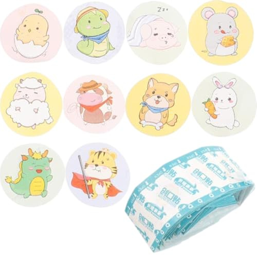Lindos vendajes para niños de dibujos animados, paquete de 120 vendajes redondos impermeables para niños, adhesivo divertido con patrón de animales para cortes y raspaduras curitas
