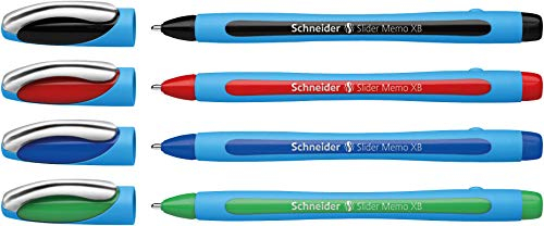Schneider 75020 Slider Memo XB Kugelschreiber (mit Kappe, Strichstärke: XB, Schreibfarbe: rot/schwarz/blau/grün) 4er Pack