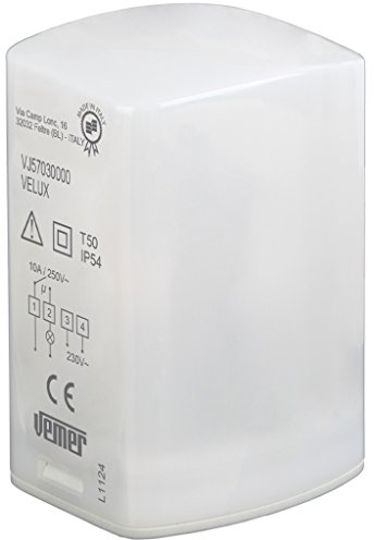 VEMER VJ57030000 VELUX - Interruttore Crepuscolare da Esterno IP54, Installazione a Parete o su Palo, Sensore Luce 3-70 Lux, Isteresi 4 Lux, Tempo di Intervento 10s, Alimentazione 230V, Grigio Chiaro