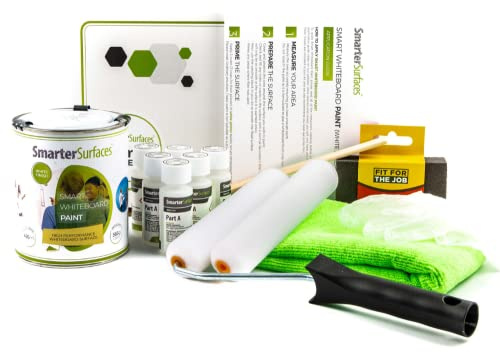SmarterSurfaces Whiteboard Farbe 2m² Weiß Voll KIT - Verwandelt jede Wand in eine beschreibbare Oberfläche - Beschreibbare Trockenlöschwandfarbe Weiß