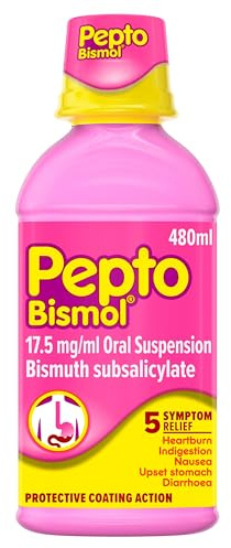 Pepto-Bismol for Nausea, Heartburn, Indigestion, Upset Stomach and Diarrhoea, 5 Symptom Relief 480ml