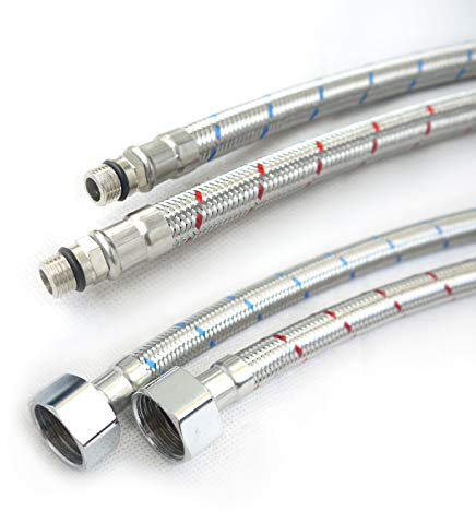 2 x M12 (12mm) x1/2 BSP (600mm) Flexi Tap Connectors | DIY Replacement Kitchen Sink/Bathroom Basin Monobloc Mixer Flexible Pipes Tail