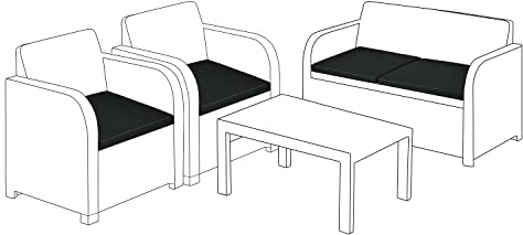 Gardenista Outdoor 4 Piece Rattan Replacement Cushion Set | Garden Seat Pads for Keter Allibert Carolina Rattan Furniture | Water Resistant Patio Furniture Chair Padding | Soft & Durable (Black)