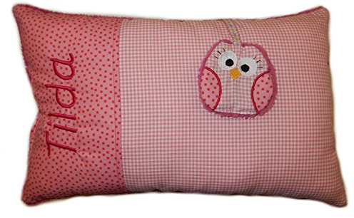 Momelie Großes rosa Schmusekissen * Kuschelkissen * Eulen * mit Namen Bestickt * ca. 25 * 40 cm groß * SK-pi_0090