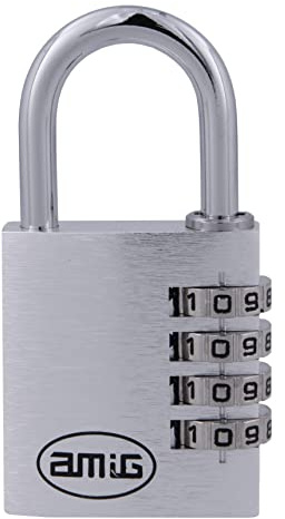 Amig - Candado de seguridad - Con combinación de dígitos - Código de números - Sin llave - Aluminio - Color Gris - Para taquillas de gimnasio, maleta de viaje, mochilas, equipaje - Ancho: 35 mm