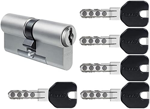 EVVA MCS Doppelzylinder mit 5 Design-Schlüssel schwarz, Länge (a/b) 36/76mm (c=112mm), einzigartige Magnet-Technologie, Not-u. Gefahrenfunktion BSZ, Modularbauweise SYMO, Aufbohr-, und Ziehschutz KZS