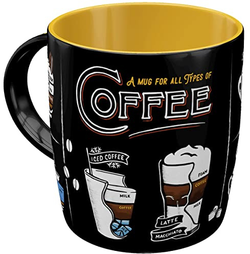 Nostalgic-Art Retro Kaffeebecher, 330 ml, All Types of Coffee | Keramik-Tasse für Kaffee, Vintage Design, Geschenk-Idee für Kaffee-Fans