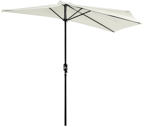 Outsunny Ombrellone Semicircolare da Parete per Giardino 2.7x1.5 m con Apertura a Manovella, in Metallo e Poliestere, Bianco