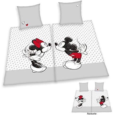 Disney Mickey & Minnie Mouse Partner Bettwäsche 4-teilig 80x80 + 135x200cm 100% Baumwolle mit Reißverschluss