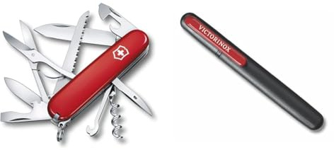 Victorinox Schweizer Taschenmesser Huntsman, Swiss Army Knife & Dual-Messerschärfer Outdoor, Taschenmesser Schärfer, Schleifstein klein, schwarz