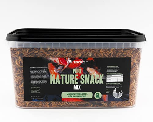 NatureHolic - Teichzeit Pure Nature Snacks - Mix I Teichfutter I 100% lange schwimmfähige Naturefutter I Fütterung für Koi und andere Teichfische I 5000 ml