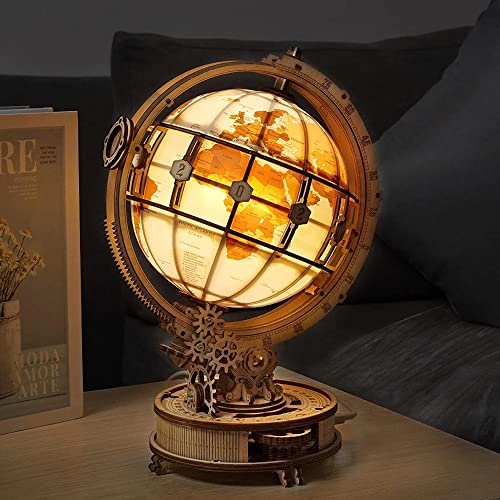 ROKR 3D Holzpuzzle Erwachsene Leuchtender Holz Globus Modellbausätze STEM Schreibtischdekoration Geschenk für Männer Frauen(ST003)