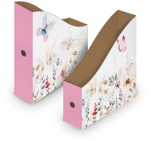 itenga Stehsammler Pappe Motiv Schmetterling für DIN A4 Zeitschriftensammler Kartonständer Stehsammler Schreibtisch Organizer - 1 Stück