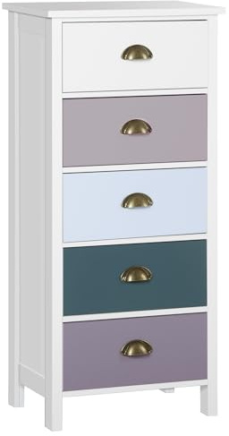 HOMCOM Byrå trasa förvaringsskåp 5 flerfärgade lådor med metallhandtag MDF skal - dim. 45 L x 30 l x 95,4 h cm