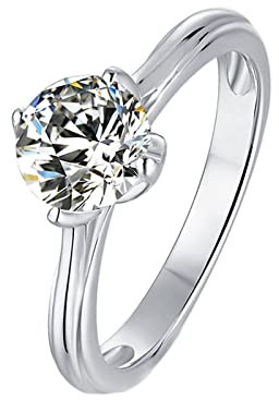 Homxi Anillos de Plata de Ley 925 Mujer,Anillos de Boda 4 Garras Redondo Solitario Circonita Plata Anillos Mujer Talla 17(57mm)