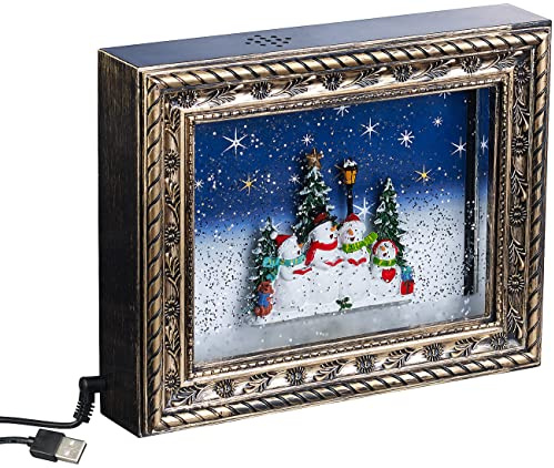 infactory Weihnachtsbilderrahmen: Weihnachts-Bilderrahmen Schneemannfamilie, LEDs, Schneewirbel, Musik (Dekorationen für Weihnachten, Bilderrahmen mit LED-Beleuchtung, Weihnachtsbeleuchtung)