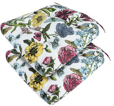 FUNHOME Outdoor Chair Cushions 19 x19 Inch,Water Resistant Tufted Seat Cushions 19,Reversible,Weather Resistant,Rounded Back Wicker Chair Cushion for Patio Garden Furniture(Butterfly Flower)