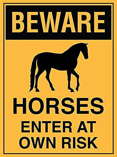 Segnali Di Avvertimento, Attenzione, I Cavalli Entrano A Proprio Rischio Segni Cartello Segnaletico Decorative Segno Del Metallo,Metallo Poster Per Casa,Negozio,Proprietà Privata,20X30Cm
