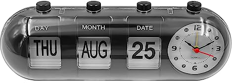 VOANZO Ewiger Tischkalender mit Uhr Manueller Flip Standing Academic Desktop Kalender Vintage Digitaluhr für Home Office Desk Decor