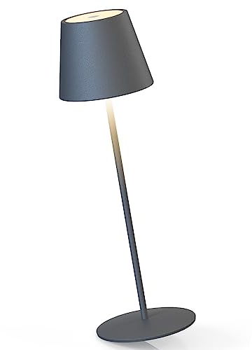 MALUX Tischlampe Kabellos, Touch Control Dimmbare Warmweiß 2700K-4000K Metall Led Akku Wasserdicht IP54 Led Tischleuchte für Garten Esstisch Schlafzimmer Arbeitszimmer Balkon Hotel(Dunkelgrau)