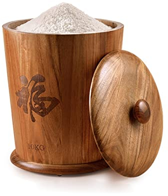 ALSAM Müslispender, Reisspender mit hoher Kapazität, Reisvorratsbehälter mit Deckel, großer Müslispender aus Holz for trockene Lebensmittel in Haushalt und Küche (Size : S)