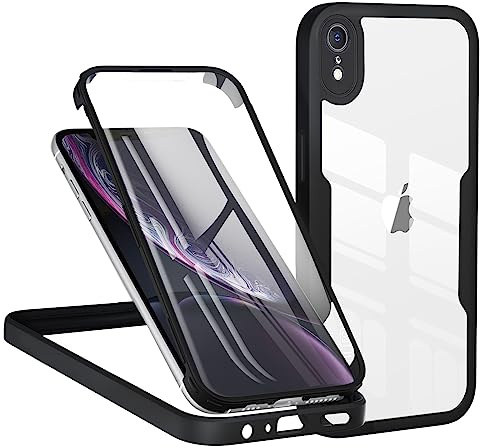 TVVTPU Kompatibel mit iPhone XR Hülle, 360 Grad Stoßfest Handyhülle mit Eingebaute Displayschutzfolie Ganzkörper Schutz Silikon Bumper Outdoor Schutzhülle Case, Schwarz