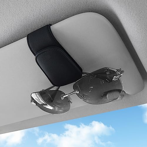 TCJJ Sunglasses Holders for Car Visor,Car Magnetic Glasses Holder Leather Sunglasses Clip and Ticket Card Clip Suitable for Car Interior Visor and Different Size Eyeglasses. (Black) | with Tray and Touch Screen Tablet Storage Car Organiser Backseat Vehicle for Kids, SUV, Minivan or Truck Seats