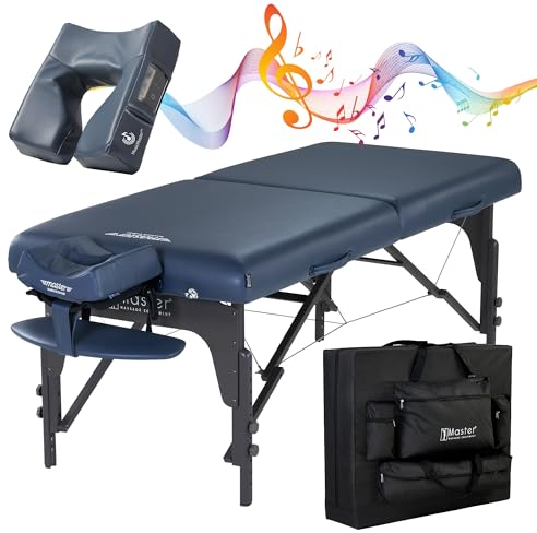 Master Massage Montclair Mobile Massageliege Reiki Kosmetikliege Therapiebett Behandlungsliege Klappbar Holz 79cm Königsblau mit Musikkissen Lautsprecher Bluetooth