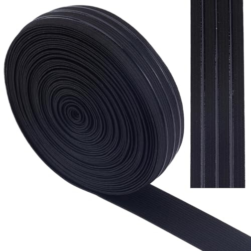 GORGECRAFT Cinta Elástica Antideslizante de 10 Yarda Y 30mm de Ancho,Cinta Elástica de Silicona de Línea Recta,Cinta Elástica de Goma,Correas Elásticas,Cinturón para Costura de Prendas,Negro