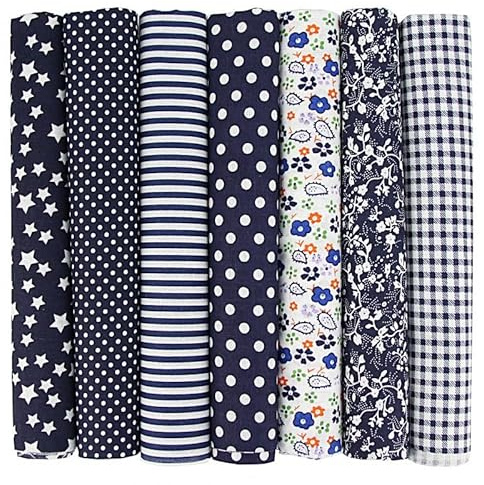 7 Stück Baumwollstoff Patchwork Stoffe Paket 50 x 50cm Baumwolle tuch DIY Handgefertigte Nähen Quilten Stoff Stoffreste Bunte Baumwollstoff Set zum Nähen Scrapbooking Quilten Handwerk -Navy blau