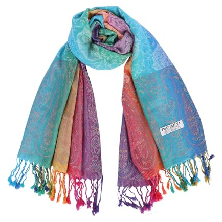 70 x 180 cm Damen Warm Schal - Winter Ethnic Mit Style Colorful Gradient Marokko Mit Quasten - Farbe
