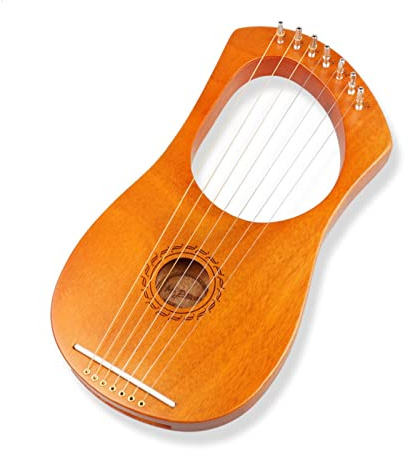 Tragbare Harfe, 7 Stahlsaiten, Holz-Lyra-Harfe, antike griechische Lyre mit Stimmschlüssel, extra Saitensatz und Gigbag