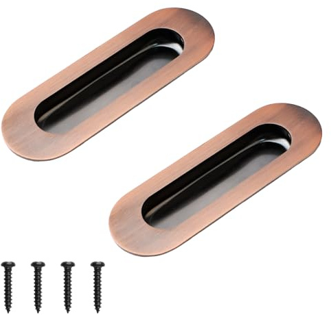 MOROBOR Tiradores de Puerta Corredera Empotrados, 2 Piezas Tiradores Ovalados de Acero Inoxidable con Agujero Lateral Empotrados Tirador de Dedo con Tornillos Ocultos para Cajón Armario Guardarropa