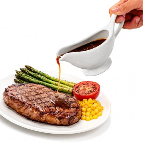 PRETYZOOM Sauciere Porzellan Weiß 300 ml, Tropffreier Ausguss | Soßenkanne mit Henkel, für Bratensoße Vanillesoße Dressing, passt zu jedem Geschirr