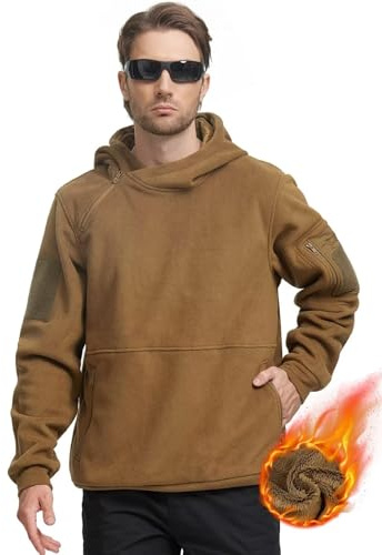 FREE SOLDIER Winter Hoodie Heren Warm Fleece Kapuzenpullover Männer Sweatshirt mit 1/4 Reißverschluss, Winddicht Taktische Armee Arbeitsjacke Outdoor Jacken